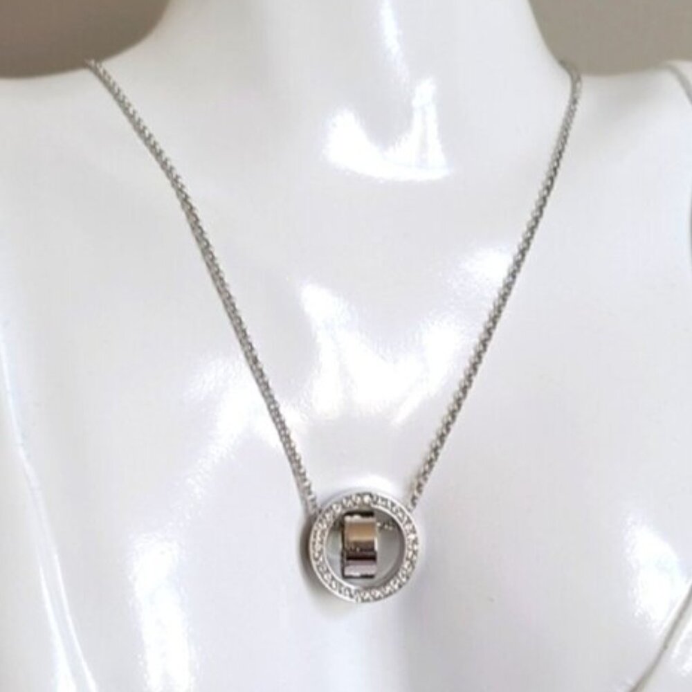 Swarovski Pave Hollow Crystal Circle 18 Inch Pendant Necklace